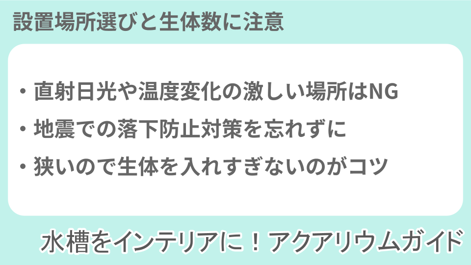 小型アクアリウム・水槽を設置する際の注意点についての説明画像